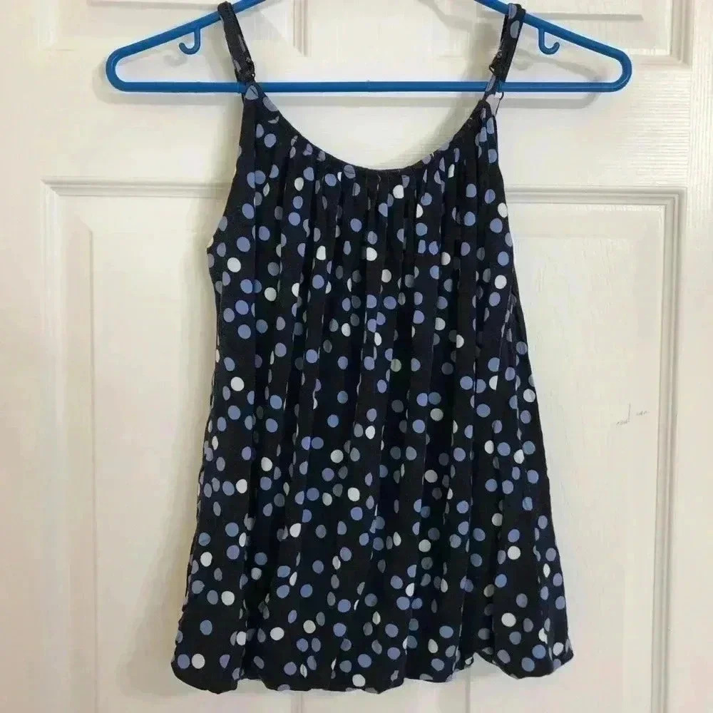 Suzy Shier Blue  Polka Dot Flowy Tank Top Small